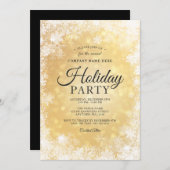 金ゴールドスノーフレーク企業のクリスマスホリデーパーティー 招待状 (正面/裏面)