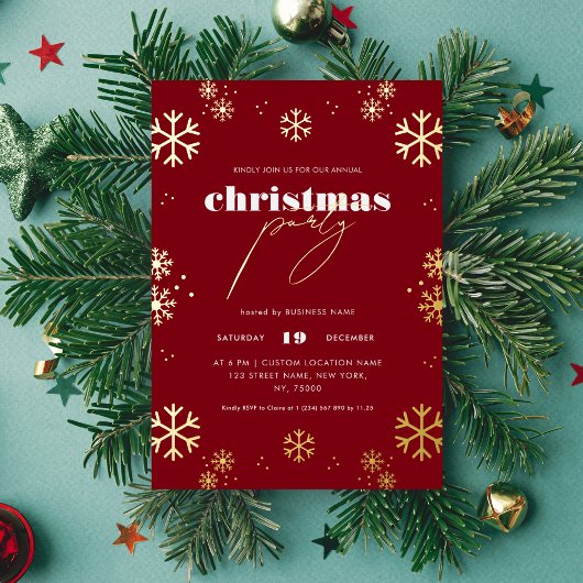 金ゴールドスノーフレーク企業のスクリプトクリスマスフォイルInv 箔招待状