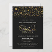金ゴールドスノーフレーク企業のブラッククリスマスディナー 招待状 (正面)