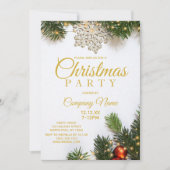 金ゴールドスノーフレーク企業のホリデークリスマスパーティー 招待状 (正面)