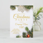 金ゴールドスノーフレーク企業のホリデークリスマスパーティー 招待状 (スタンド正面)