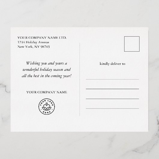 金ゴールドスノーフレーク会社クリスマスグリーティング 箔シーズンポストカード (裏面)