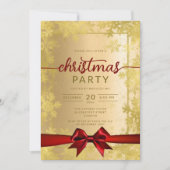 金ゴールドスノーフレーク会社クリスマスレッドリボン 招待状 (正面)