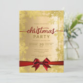 金ゴールドスノーフレーク会社クリスマスレッドリボン 招待状 (スタンド正面)
