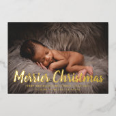 金ゴールドスノーフレーク写真ホリデー誕生のお知らせ 箔シーズンカード (正面)