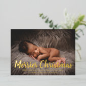 金ゴールドスノーフレーク写真ホリデー誕生のお知らせ 箔シーズンカード (立ち正面)