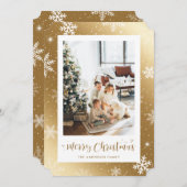 金ゴールドスノーフレーク写真メリークリスマスカード シーズンカード (正面/裏面)