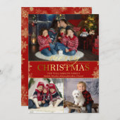 金ゴールドスノーフレーク写真メリークリスマス シーズンカード (正面/裏面)