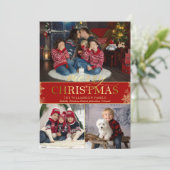 金ゴールドスノーフレーク写真メリークリスマス シーズンカード (スタンド正面)