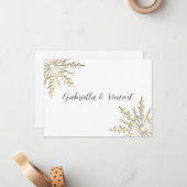 金ゴールドスノーフレーク冬のウェディングフラット文房具注記 ノートカード (正面/裏面インサイチュ)