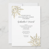 金ゴールドスノーフレーク冬のウェディングリハーサルディナー 招待状 (正面)