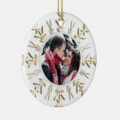 金ゴールドスノーフレーク冬の婚約写真 セラミックオーナメント (右)