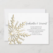 金ゴールドスノーフレーク冬の婚約発表 案内状 (正面)