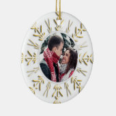 金ゴールドスノーフレーク冬の結婚式の写真 セラミックオーナメント (右)