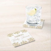 金ゴールドスノーフレーク冬の赤ちゃんシャワー スクエアペーパーコースター (インサイチュ)