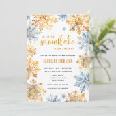 金ゴールドスノーフレーク冬の赤ちゃんシャワー 招待状 (スタンド正面)