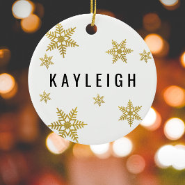 金ゴールドスノーフレーク名前をカスタムする&フォトクリスマス セラミックオーナメント