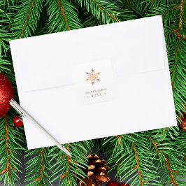 金ゴールドスノーフレーク家族の名前の年カスタムクリスマス スクエアシール