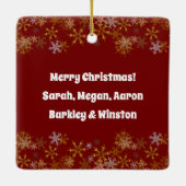 金ゴールドスノーフレーク家族フォトコラージュ日付 セラミックオーナメント (裏面)