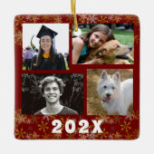 金ゴールドスノーフレーク家族フォトコラージュ日付 セラミックオーナメント (正面)