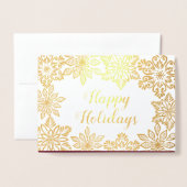 金ゴールドスノーフレーク幸せな休日フォトクリスマス 箔カード (封筒付き正面)