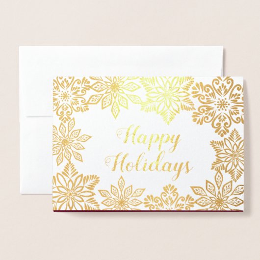 金ゴールドスノーフレーク幸せな休日フォトクリスマス 箔カード (封筒付き正面)