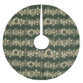 金ゴールドスノーフレーク柄グリーンクリスマスツリースカート ブラッシュドポリエステルツリースカート (正面)