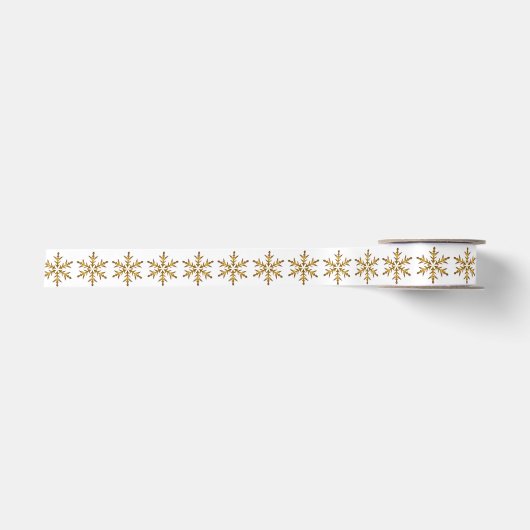 金ゴールドスノーフレーク模様（白） サテンリボン (正面)