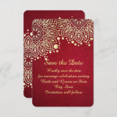 金ゴールドスノーフレーク赤いクリスマス日付を保存 セーブザデート (正面/裏面)