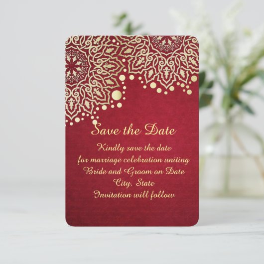 金ゴールドスノーフレーク赤いクリスマス日付を保存 セーブザデート (スタンド正面)