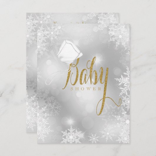金ゴールドスノーフレーク赤ちゃん 出欠カード (正面/裏面)