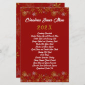 金ゴールドスノーフレーク赤クリスマスディナーメニュー (正面/裏面)