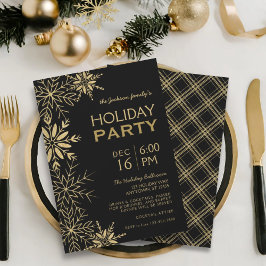 金ゴールドスノーフレーク金ゴールドプレイド&ブラックホリデーグラム 招待状
