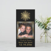 金ゴールドスノーフレーク黒い冬の結婚式の日付を保存 セーブザデート (スタンド正面)