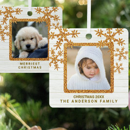 金ゴールドスノーフレーク2フォトシック両面 メタルオーナメント