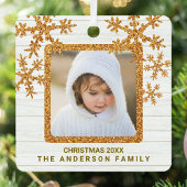 金ゴールドスノーフレーク2フォトシック両面 メタルオーナメント