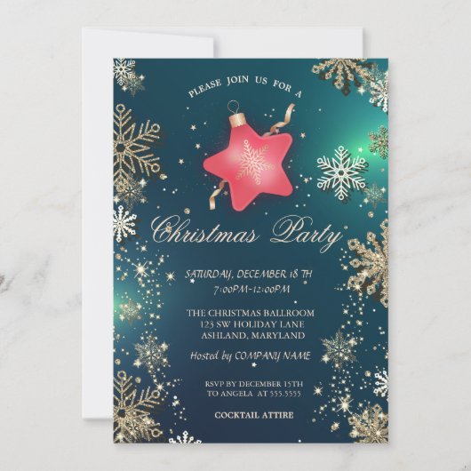 金ゴールドスノーフレーク、クリスマススターオーナメント会社 招待状 (正面)