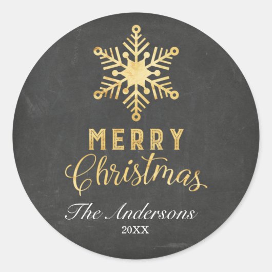 金ゴールドスノーフレーク・クリスマスステッカー ラウンドシール (正面)