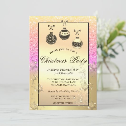 金ゴールドスノーフレーク、クリスマスボールグリッター会社 招待状 (スタンド正面)