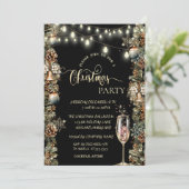金ゴールドスノーフレーク、シャンパングラスクリスマス 招待状 (スタンド正面)