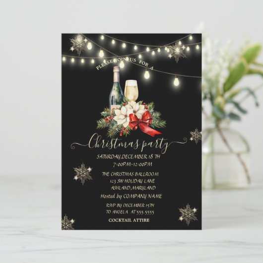 金ゴールドスノーフレーク、シャンパンポインセチア・クリスマス 招待状 (スタンド正面)