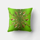 金ゴールドスノーフレーク・スター・オン・グリーン・クリスマス クッション (裏面)