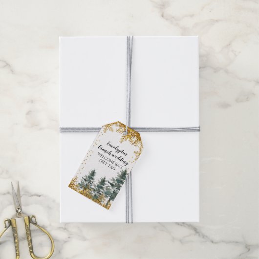 金ゴールドスノーフレーク・フォレスト・ウィープギフトラベル ギフトタグ (より糸付き)