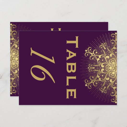 金ゴールドスノーフレーク、紫色の冬の結婚式のテーブル番号 ポストカード (正面/裏面)