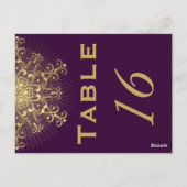 金ゴールドスノーフレーク、紫色の冬の結婚式のテーブル番号 ポストカード (裏面)