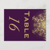金ゴールドスノーフレーク、紫色の冬の結婚式のテーブル番号 ポストカード (正面)