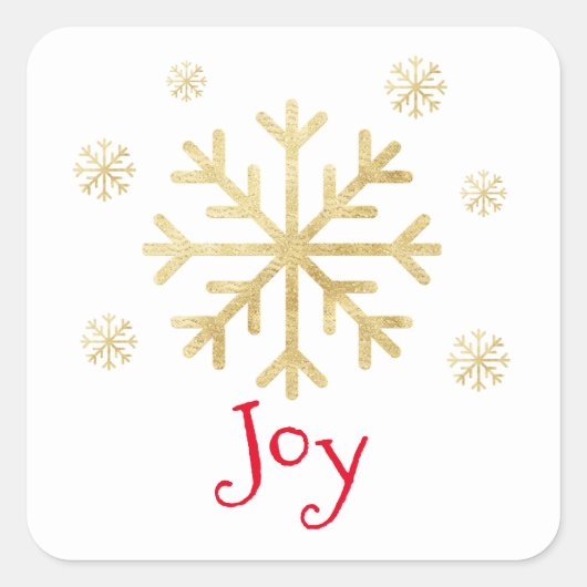 金ゴールドスノーフレーク「JOY」ホリデークリスマス スクエアシール (正面)