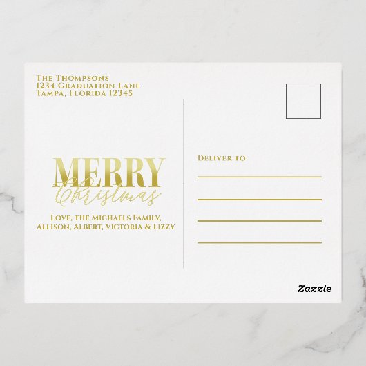 金ゴールドスノーフレークMerry Christmas One写真 箔シーズンポストカード (裏面)