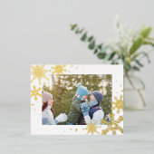 金ゴールドスノーフレークMerry Christmas One写真 箔シーズンポストカード (立ち正面)