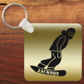 金ゴールドスノーボーダースノーボーディングステンシル キーホルダー (正面)